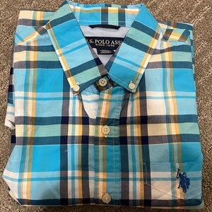 U.S. Polo Assn. Men's Turquoise and Yellow Plaid Shirt